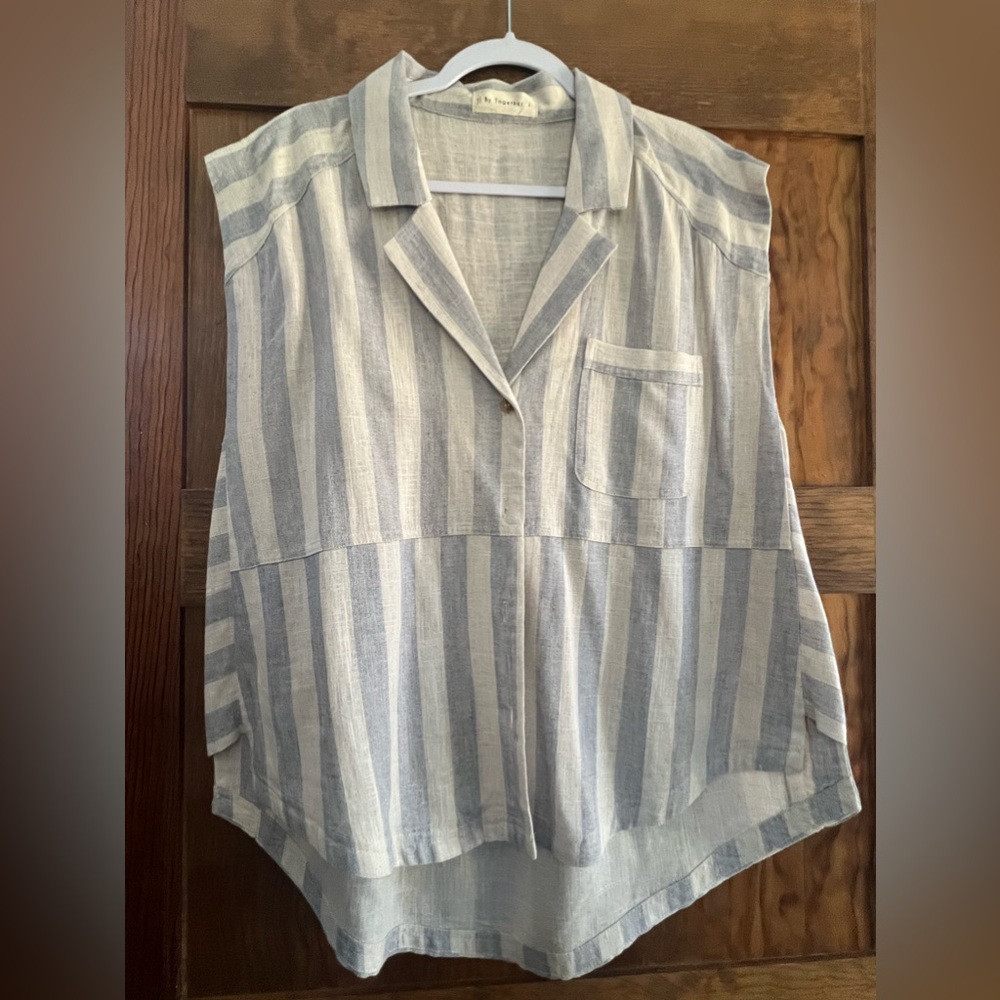 Linen Stripe Swing Style Top Sleeveless